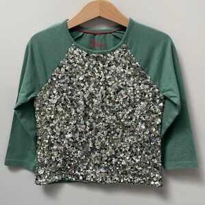 Boden Green with Gold Sequin Long Sleeve TopSize 3-4Y